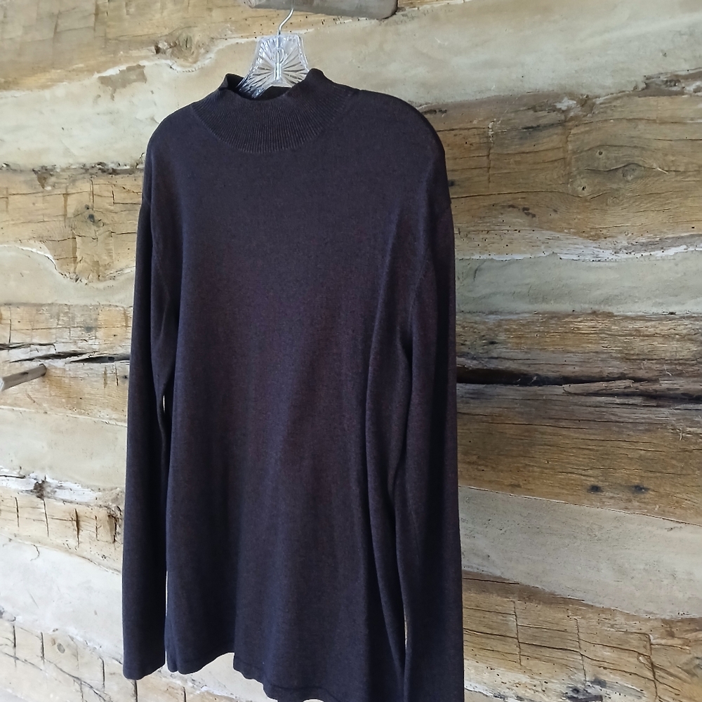 Donna Karan New York Marled Brown Mock Neck Cotton Rayon Sweater Medium - Picture 3 of 6